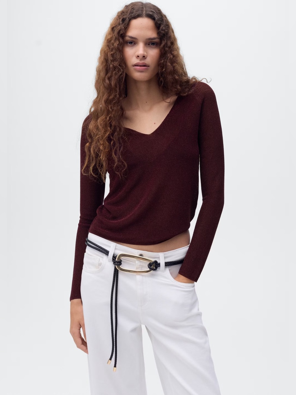 Mango V-Neck Sweater in Deep Burgundy NWT